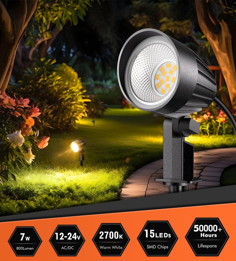 MEIKEE 7W Low Voltage Landscape Lighting with Connectors, 2700K Warm White Landscape Lighting, IP66 Waterproof Outdoor Spotlights for Garden, Driveway, Yard, Lawn(1 Pack) - Image 2